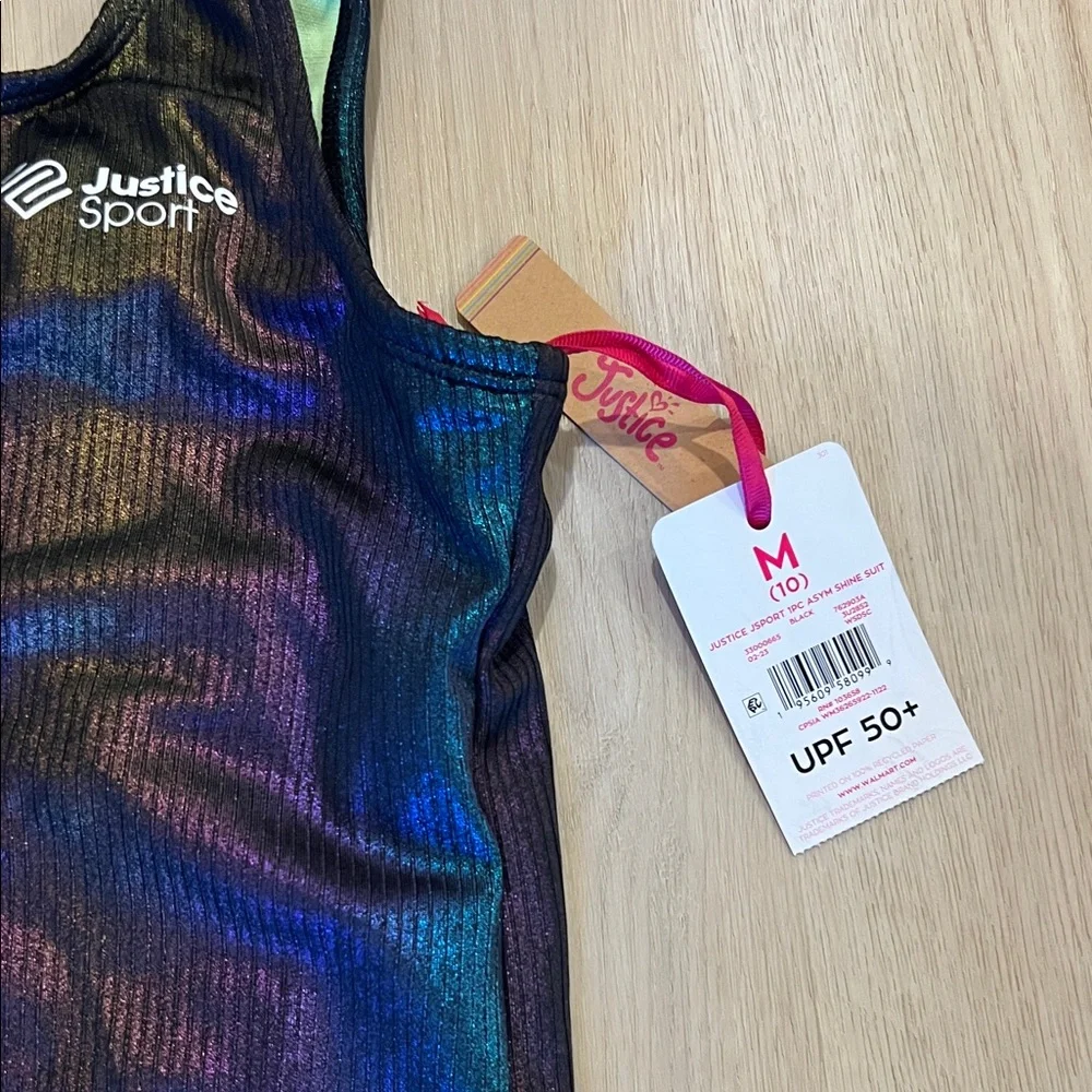 NWT Justice Size Medium Kids Iridescent One Piece Swimsuit